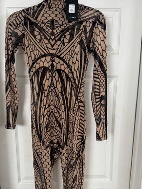 Fashion nova abstract geo print mesh jumpsuit